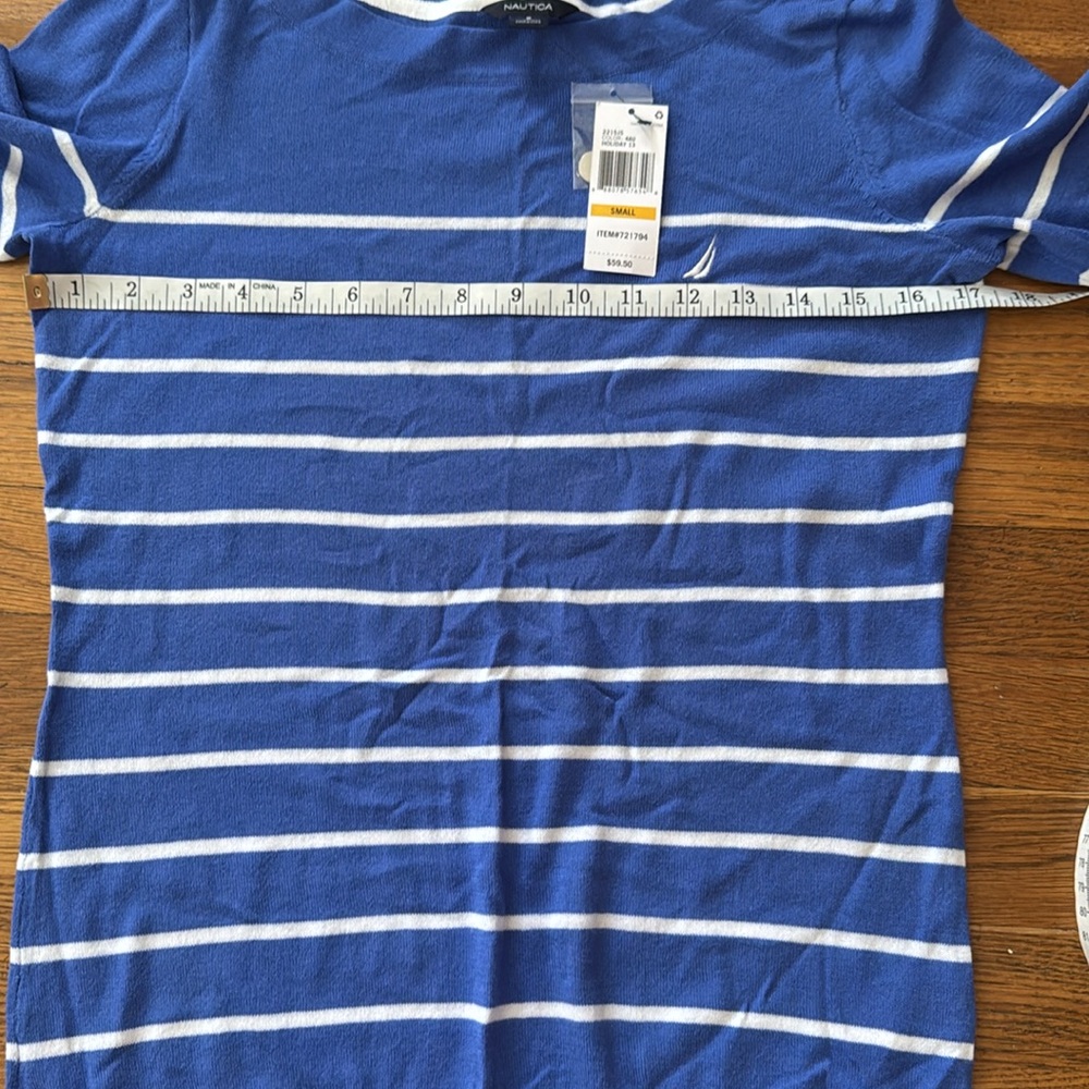 🐟 Nautica blue/white striped boatneck sweater. Size S. NWT. - Picture 5 of 7
